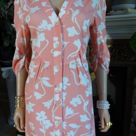 Altuzarra Soft Peach/White Floral Print Shirt Dress Size IT 40 - US 8 - Picture 10 of 16